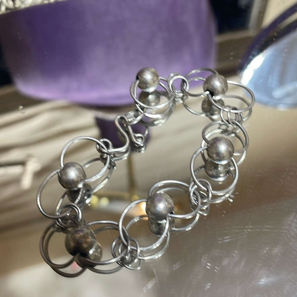 Vintage Silver wire links , silver ball, one of a kind artist made bracelet